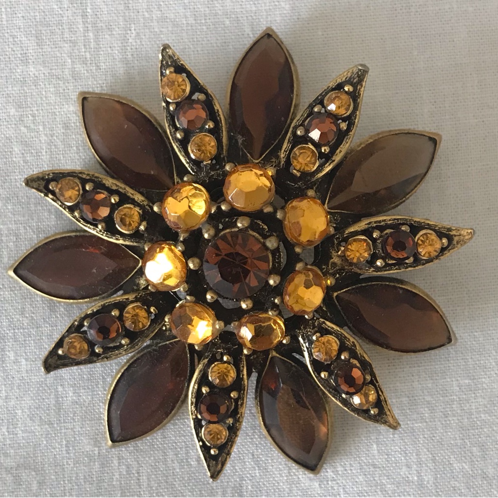 Vintage Hollycraft Brooch Amber Gold Colored Stones Excellent Condition 48$